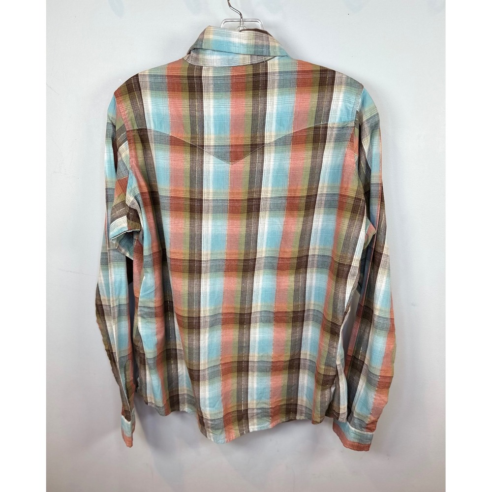 Wrangler Western Plaid Pearl Snap Long Sleeve Shirt Women's Medium Metallic - Picture 2 of 5